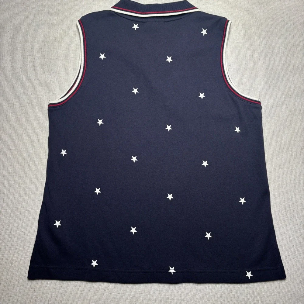 New Russ Americana Stars Sleeveless‎ Polo Shirt Collared Women Large 12 14 - Picture 2 of 6